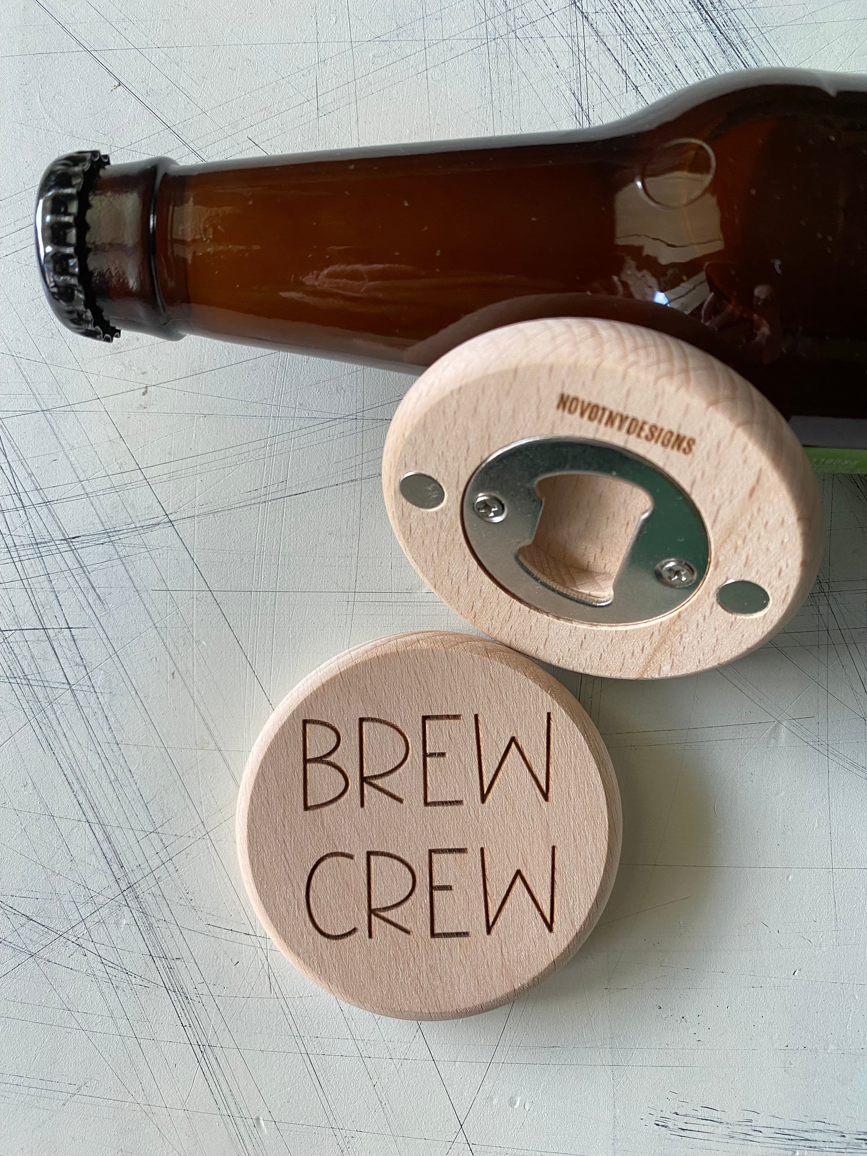 Brew Crew - magnetic wood bottle opener