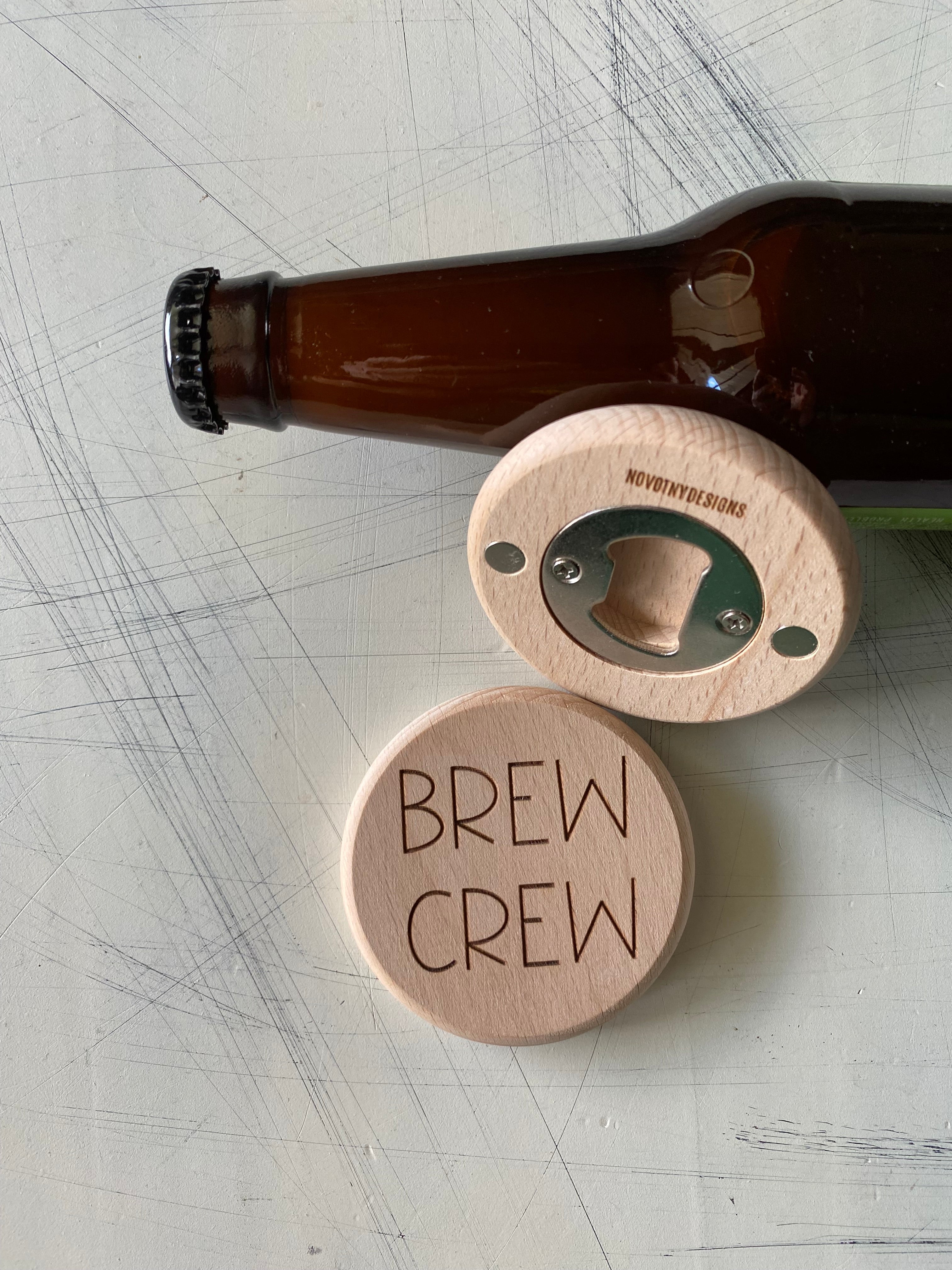 Brew Crew - magnetic wood bottle opener