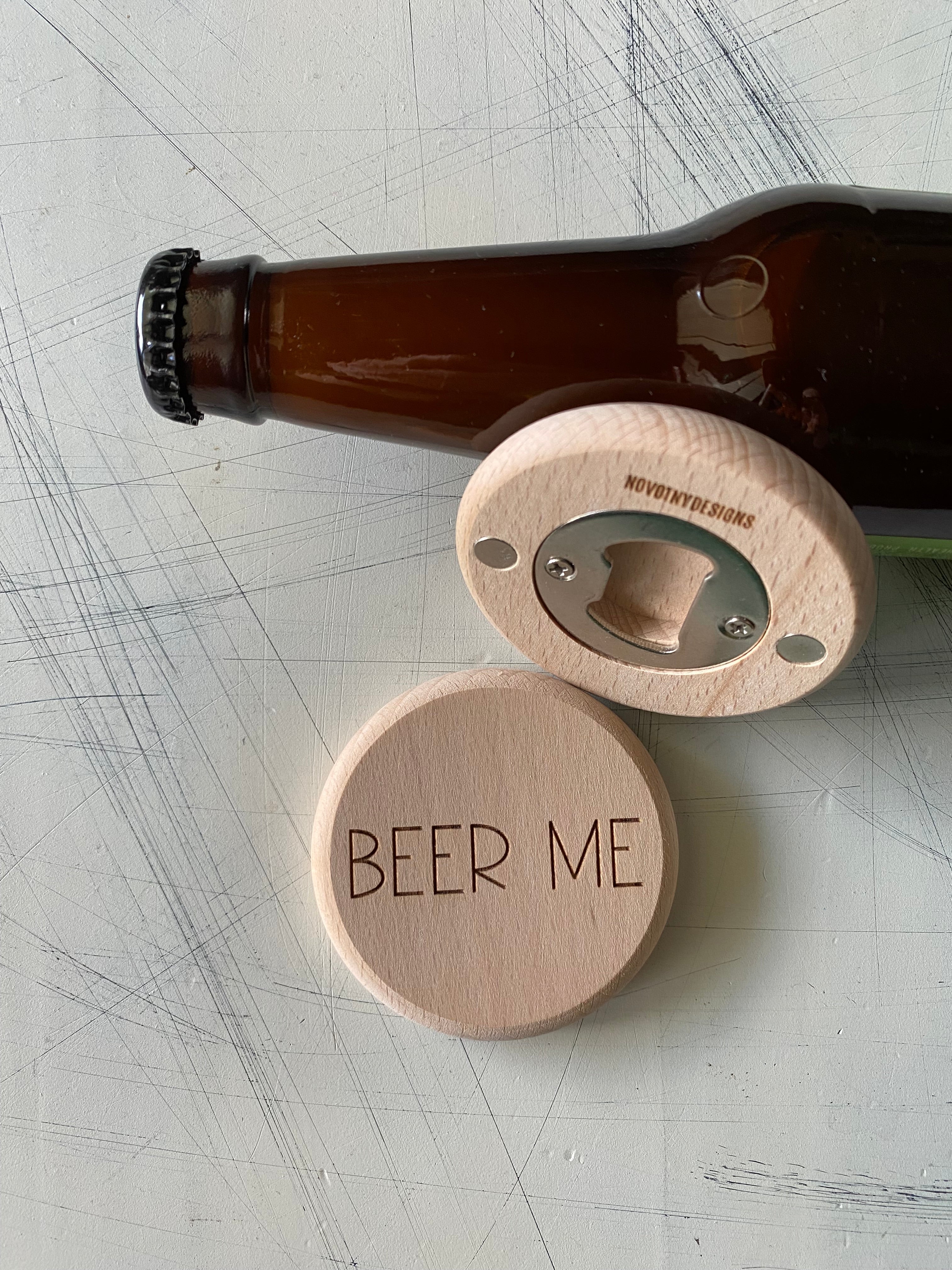 Beer Me - magnetic wood bottle opener