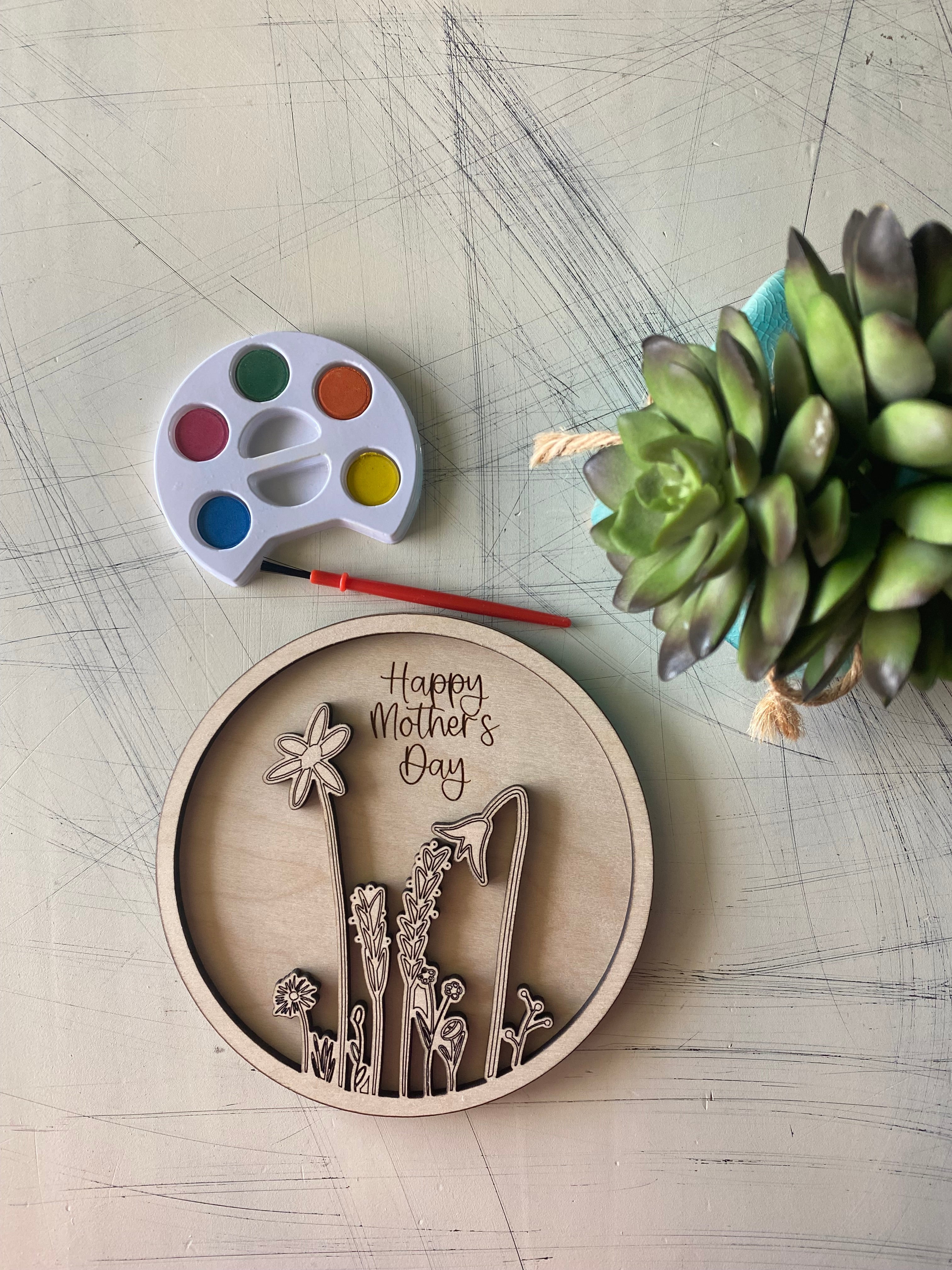 Mother's Day Wildflowers Craft Kit - Wood Canvas + Watercolor
