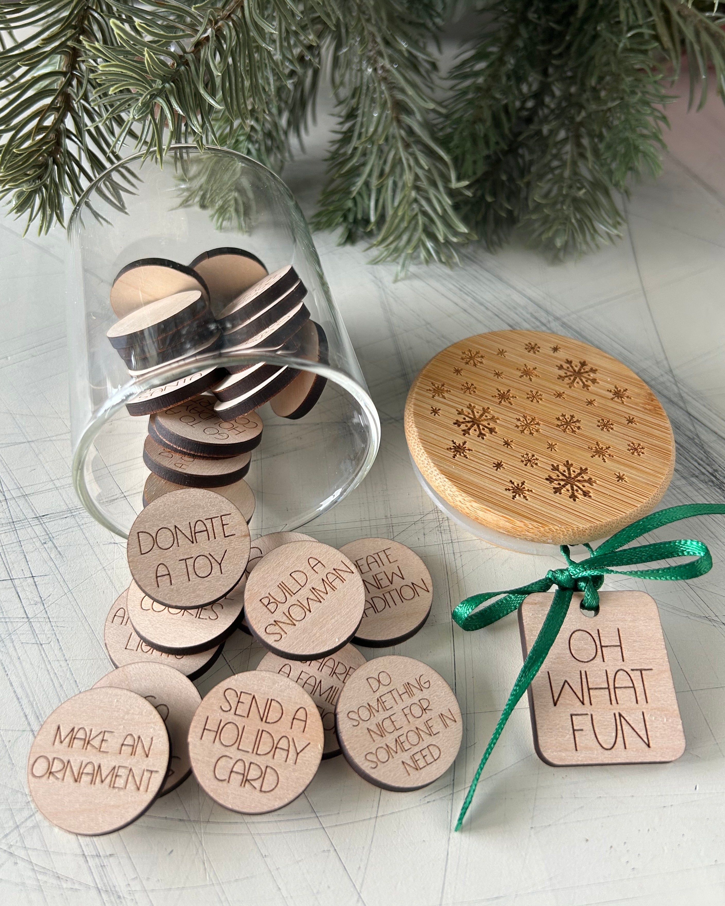 Holiday family fun - winter activity token jar - 30 wood tokens