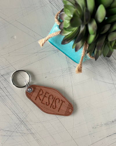 Resist - Wood Motel-style Keychain