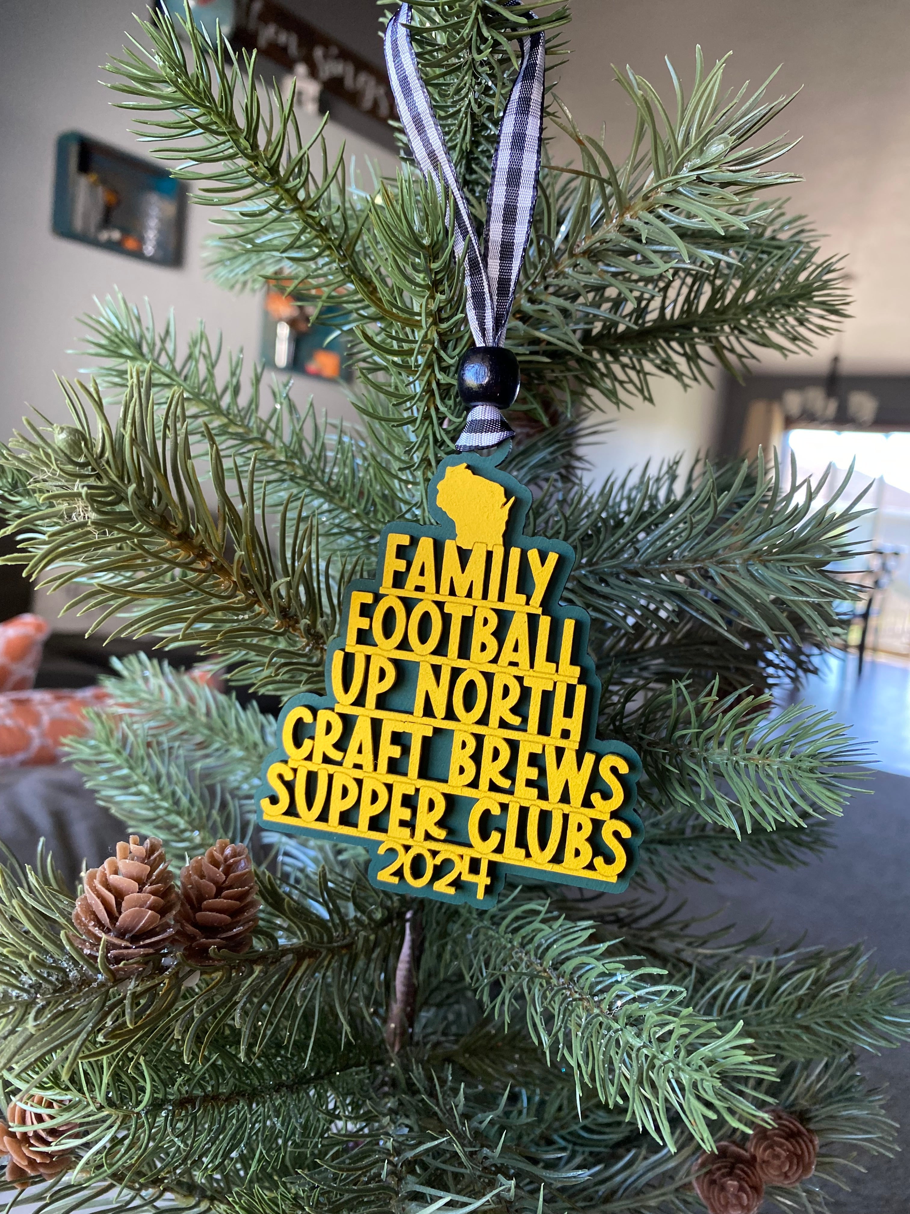 Handmade Wisconsin favorite things word ornament - green