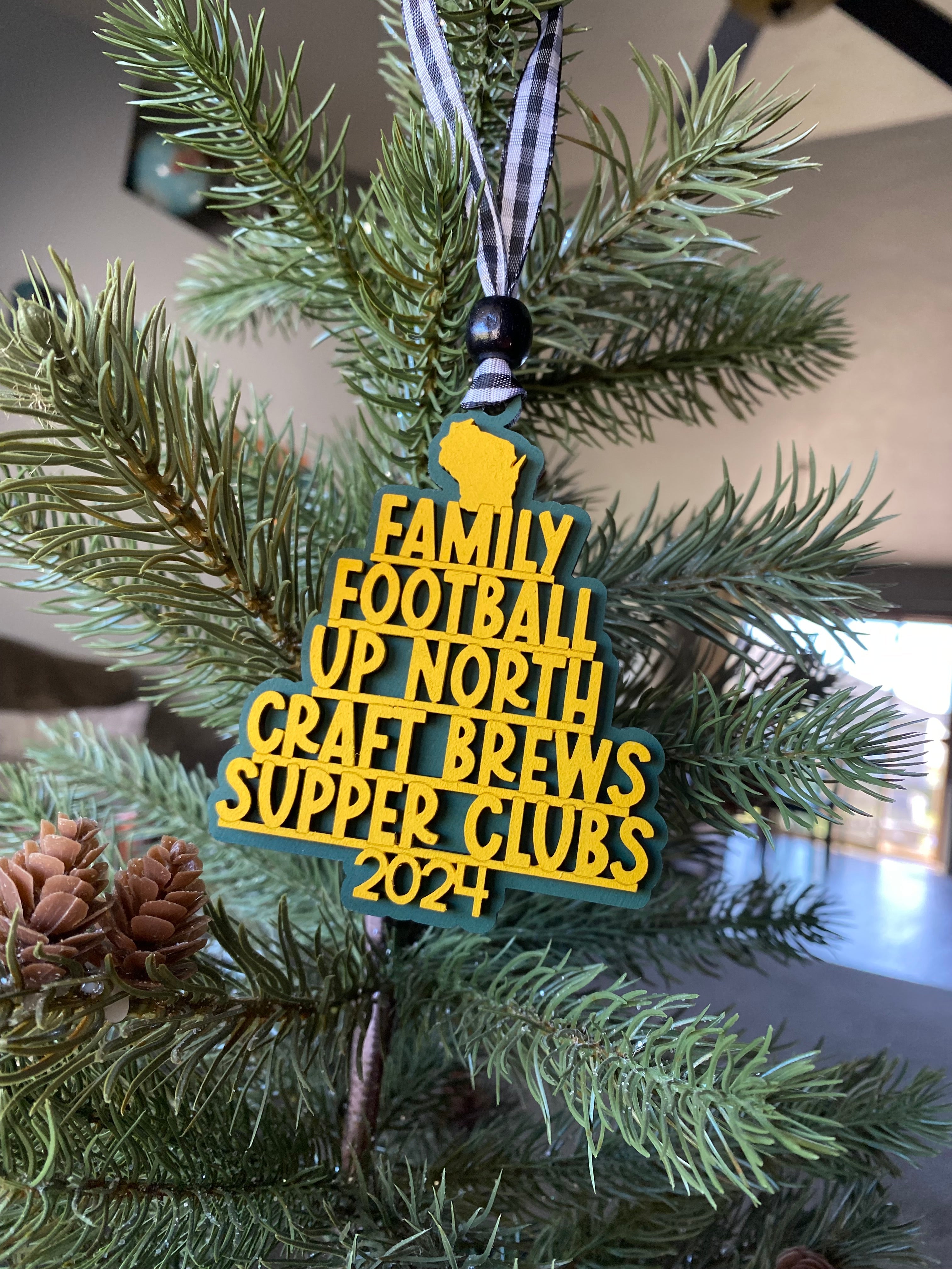 Handmade Wisconsin favorite things word ornament - green