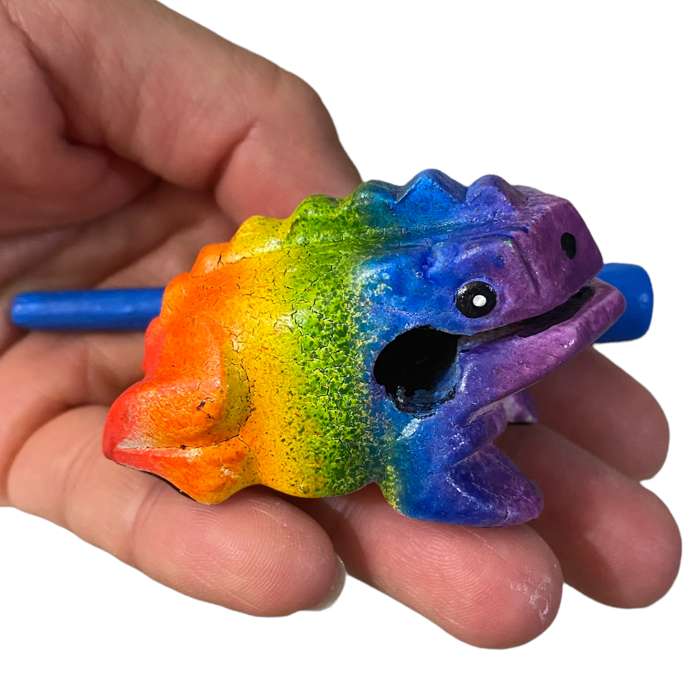 1.5" Extra Small Painted Rainbow Frog Musical Percussion Instrument