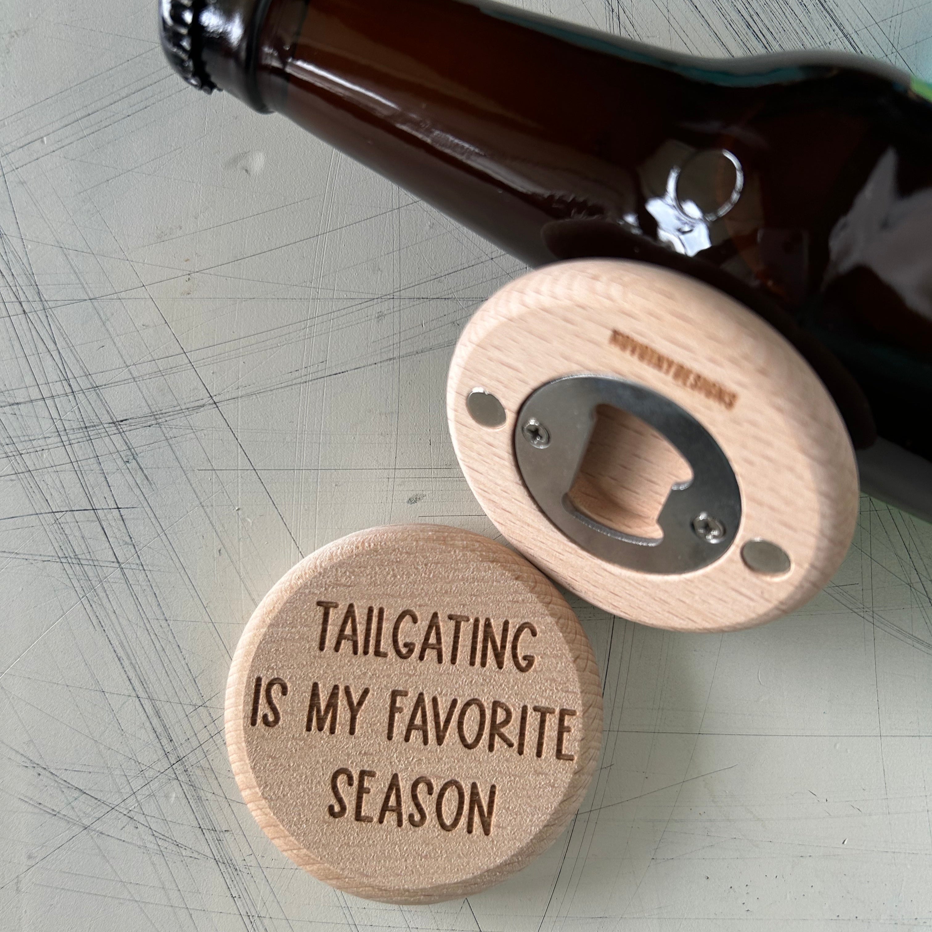 Tailgating is my favorite season - magnetic wood bottle opener