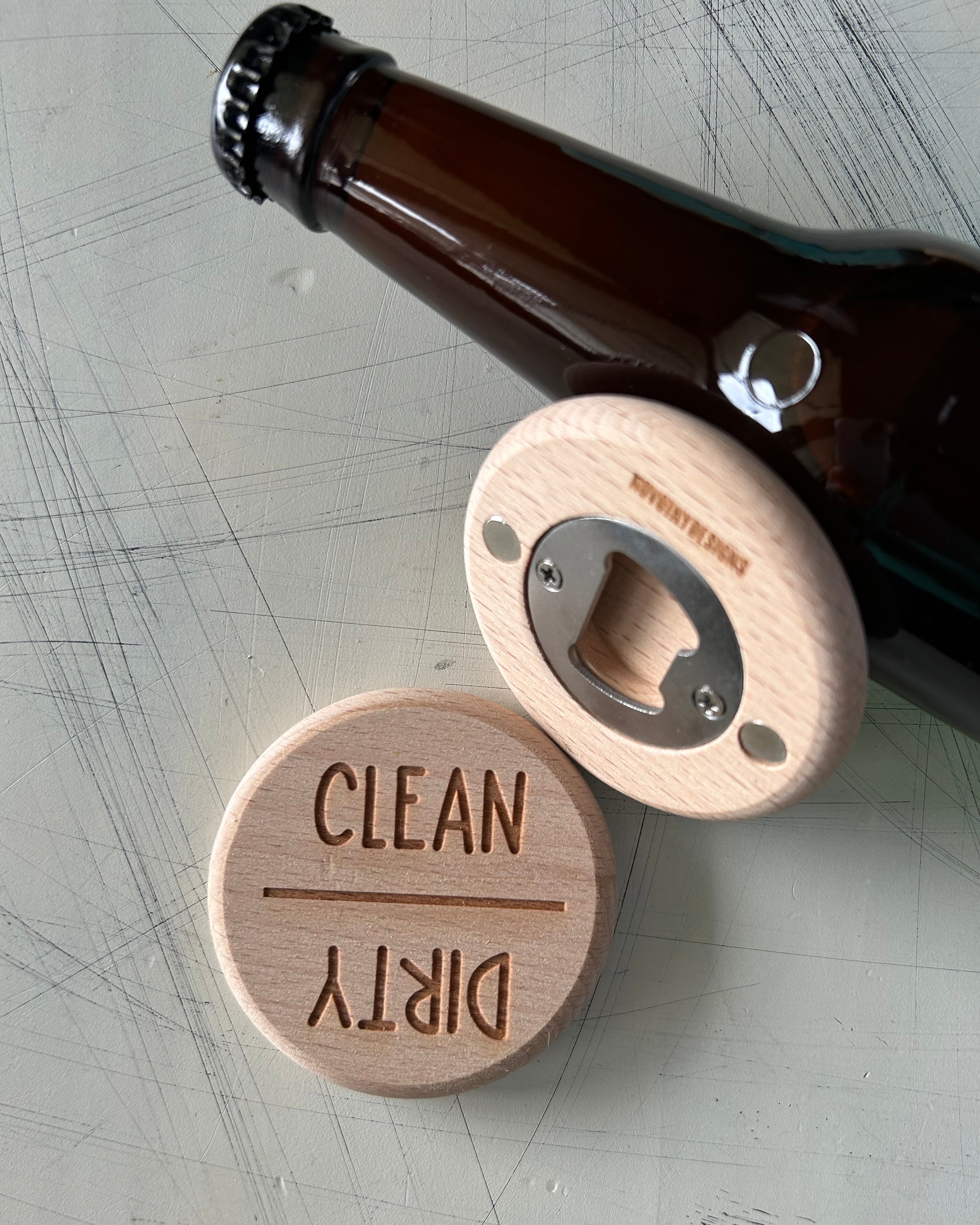 Clean/Dirty - magnetic wood dishwasher magnet and bottle opener