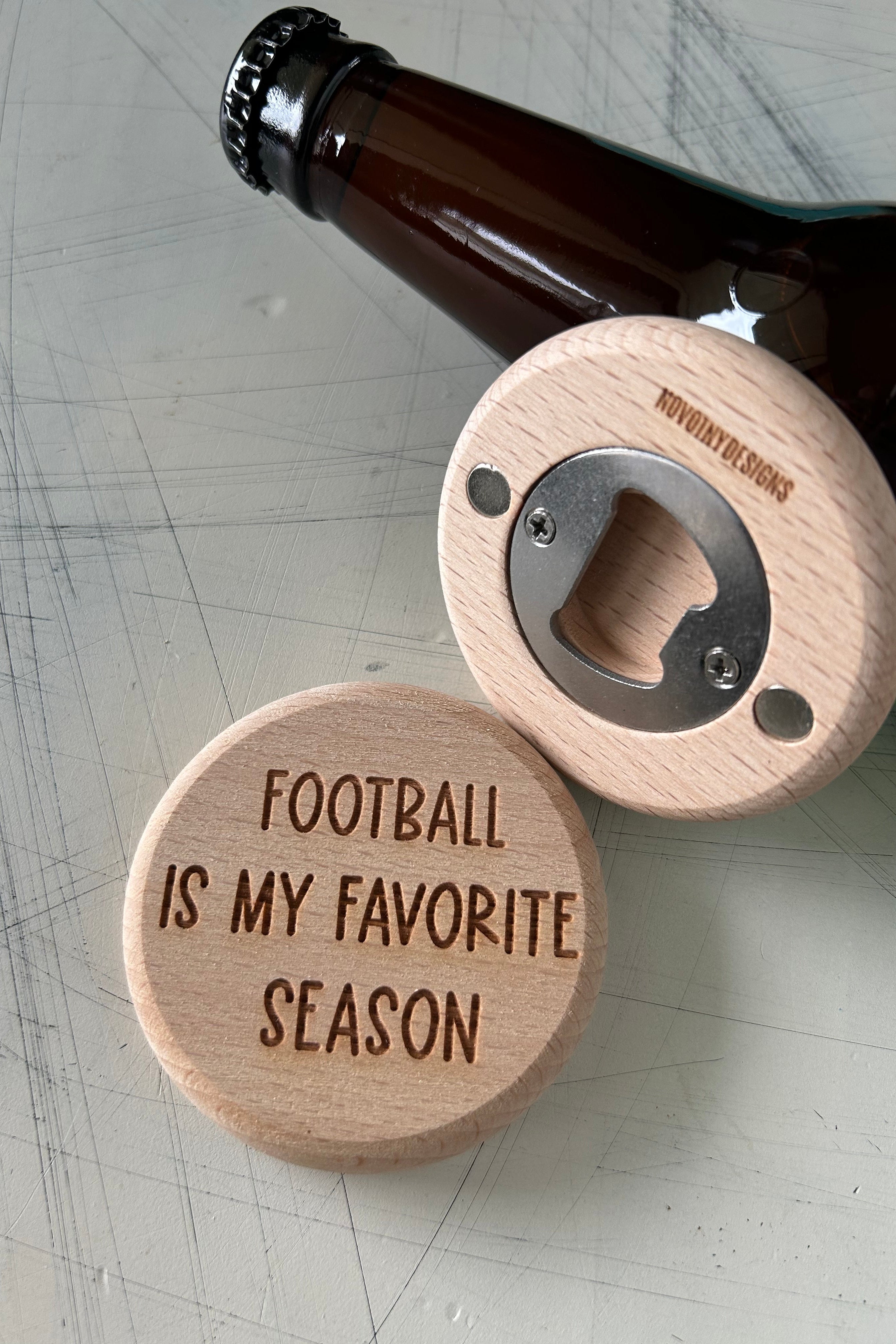 Football is my favorite season - magnetic wood bottle opener