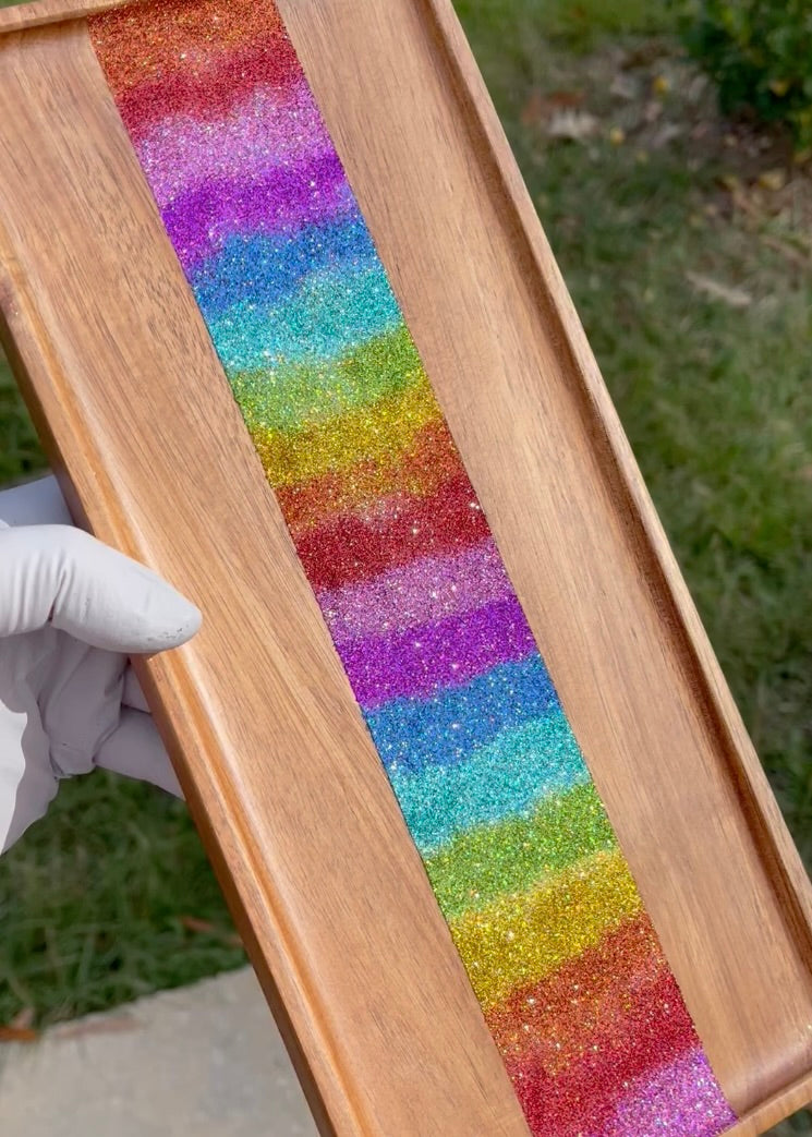 Glitterwhore Rainbowgasm Small Rectangular Acacia Wood Tray