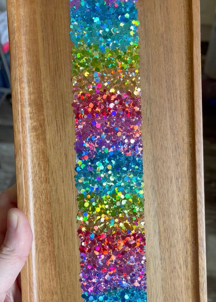 Glitterwhore Pastel Rainbow Small Rectangular Acacia Wood Tray