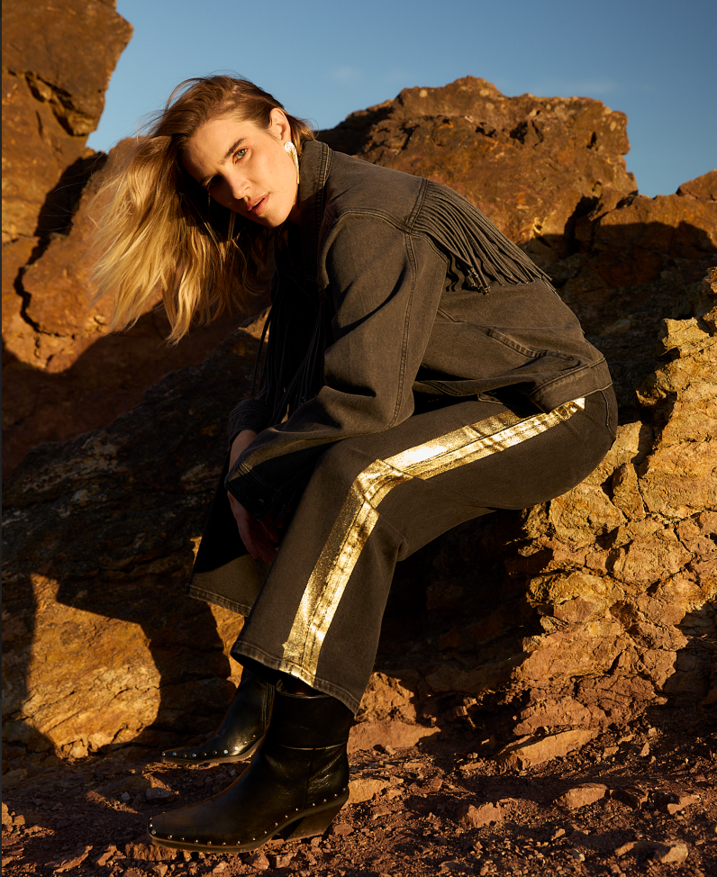 Rebel Wide Leg In Carbon w/ Gold Tuxedo Stripe