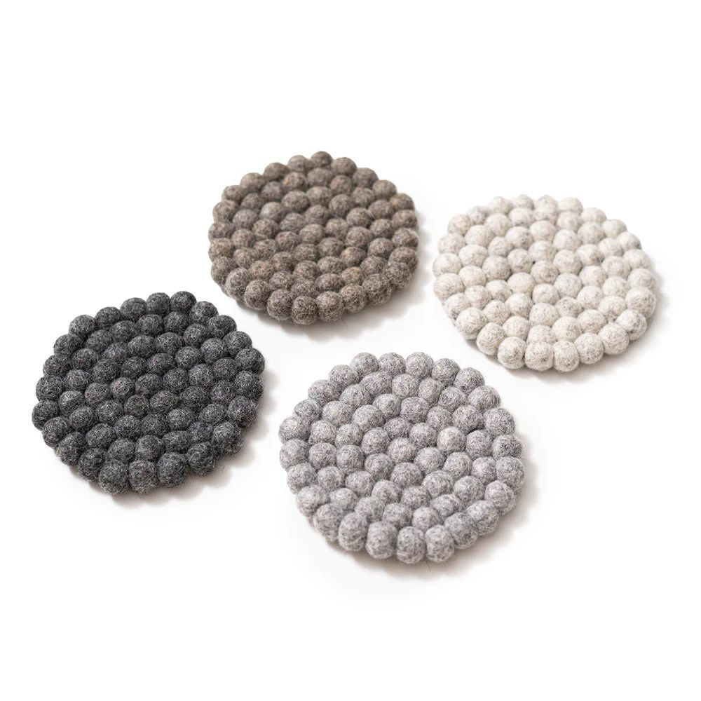 Felt Ball Coasters Gray Shades - Set of 4