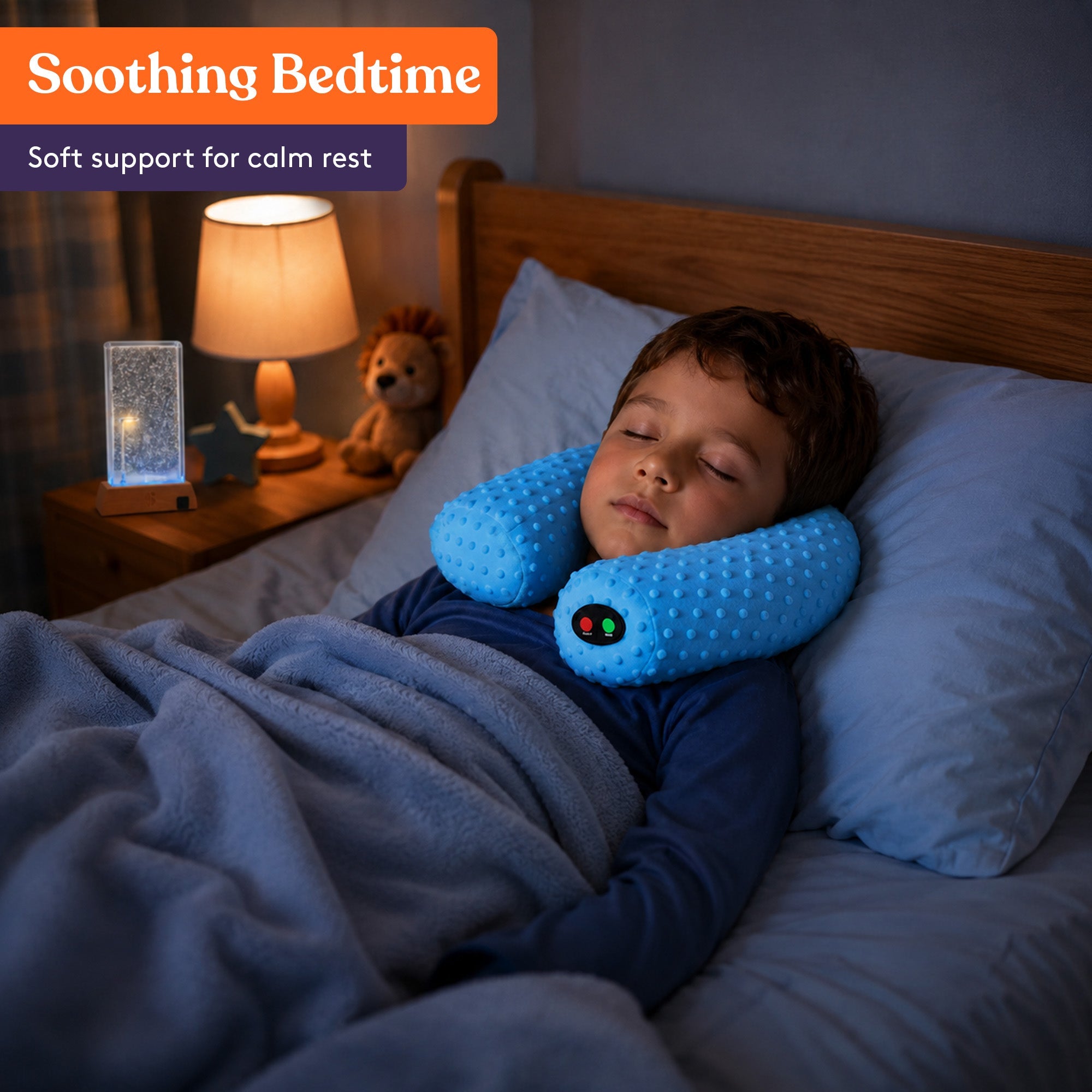 Special Supplies Sensory Vibrating Neck Pillow for Kids and Adults Plush Velvet Soft Cover with Textured Therapy Stimulation, Mind and Body Calming Relaxation- Blue
