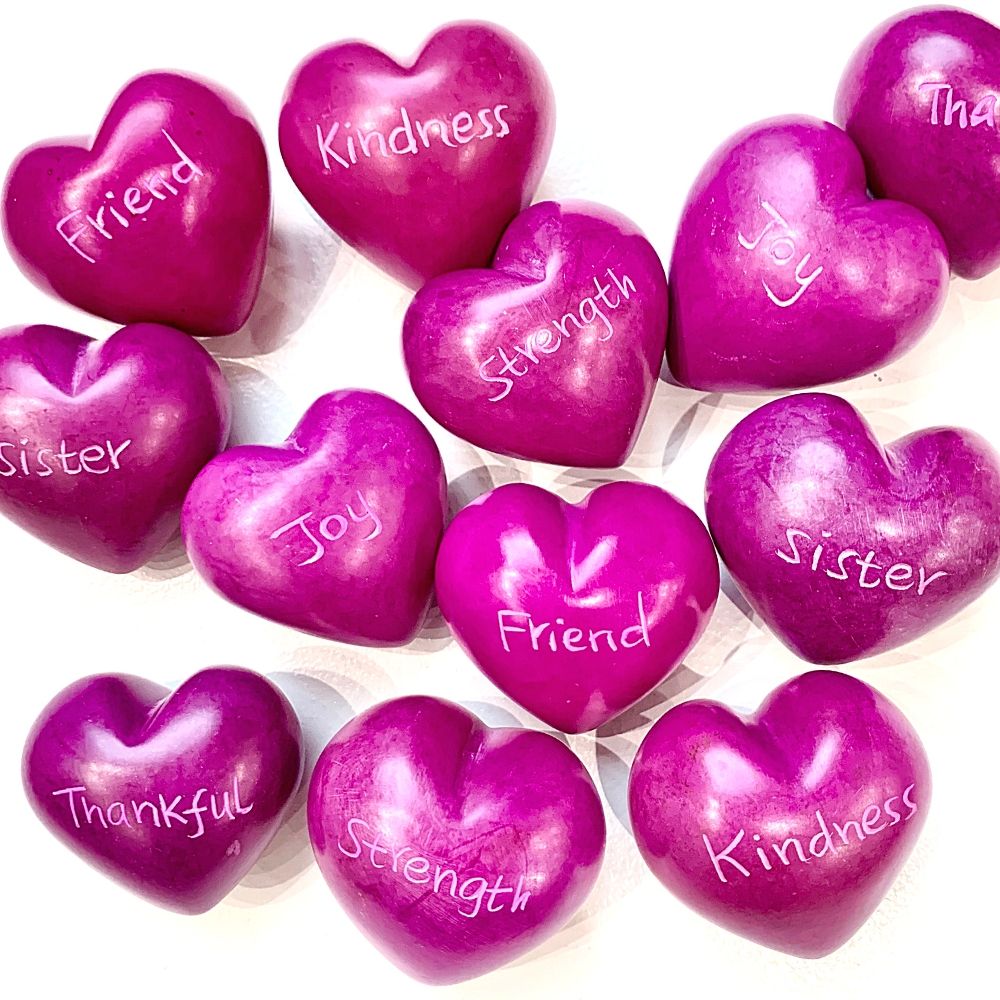 Small Word Soapstone Heart - Pink Collection