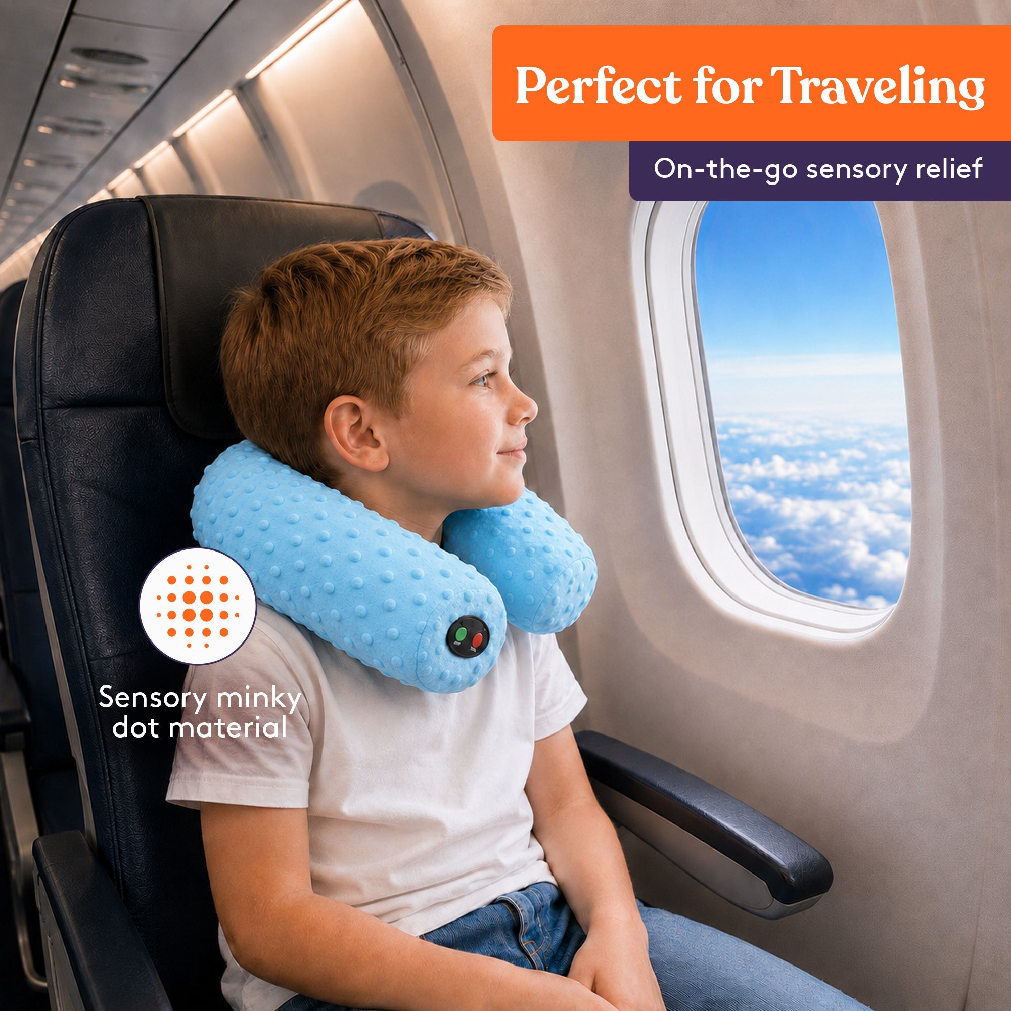 Special Supplies Sensory Vibrating Neck Pillow for Kids and Adults Plush Velvet Soft Cover with Textured Therapy Stimulation, Mind and Body Calming Relaxation- Blue