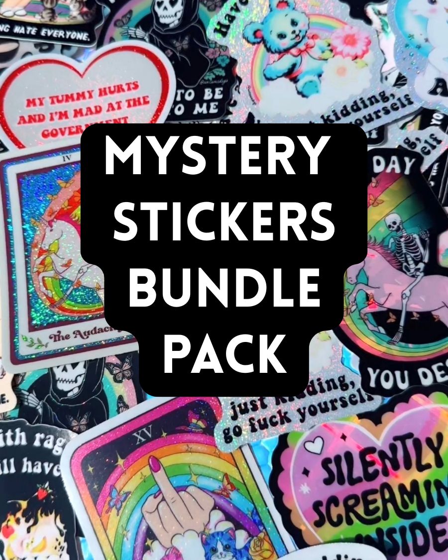 Mystery Unhinged Cute Sticker Pack – Funny Glitter Aesthetic Vinyl Stickers with Sass and Chaos for Laptops, and Water Bottles