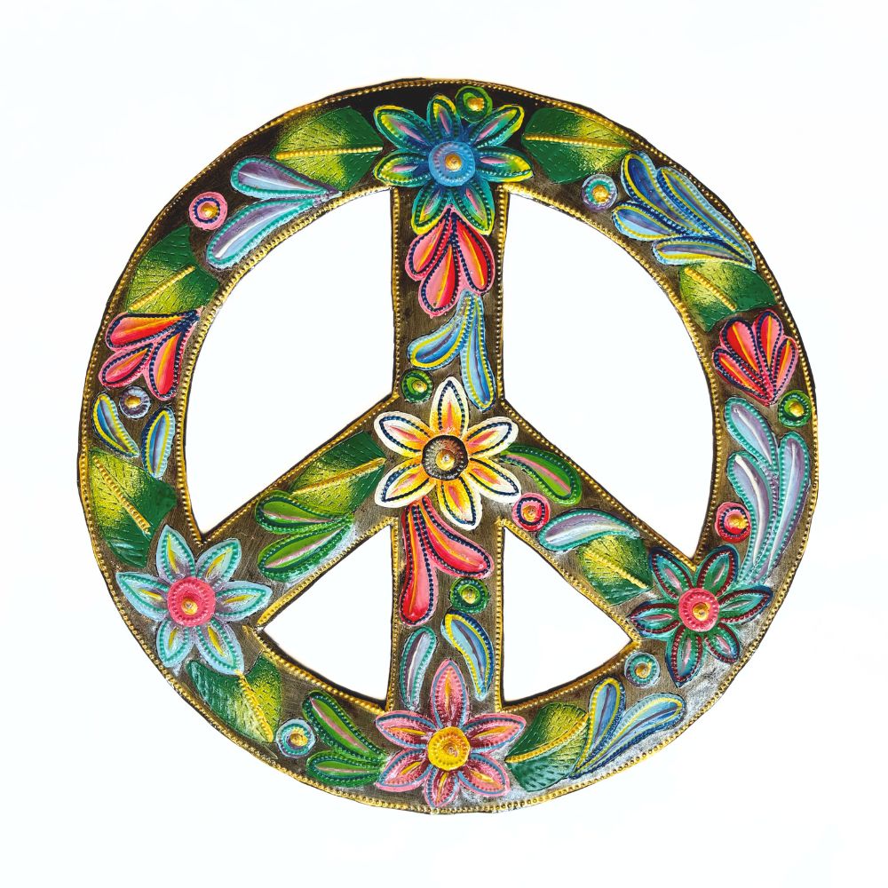 Painted Peace Wreath Recycled Metal Wall Art 12.5"