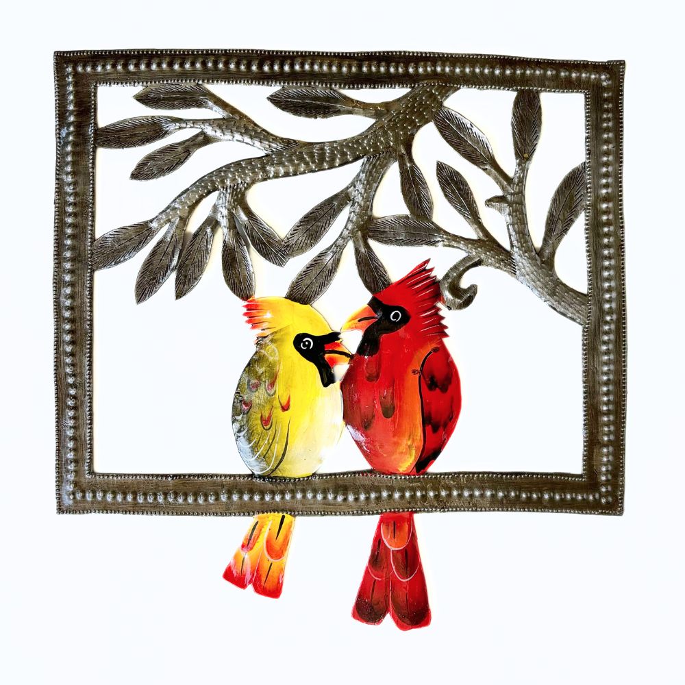 Cardinals in Love Recycled Metal Wall Art 12"x12"