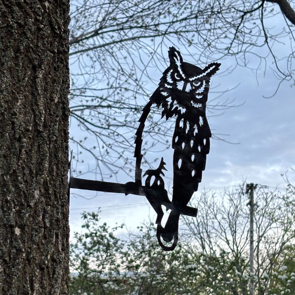 Horned Owl on a Branch Metal Sculpture