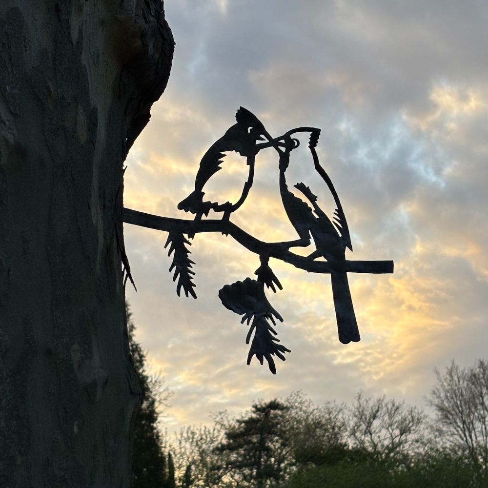 Cardinal Couple on a Branch Metal Sculpture