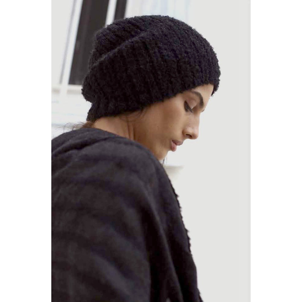 Plush Black Alpaca Beanie Hat