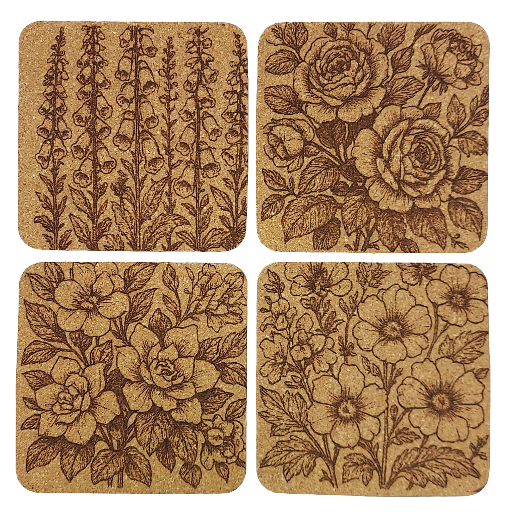 Retro Flower Assorted 4 pack Cork Coasters