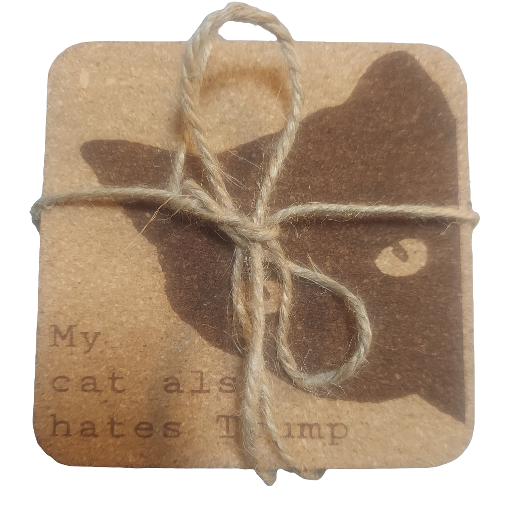 My cat also Hates Trump Twine Wrapped Cork Coaster Gift Set