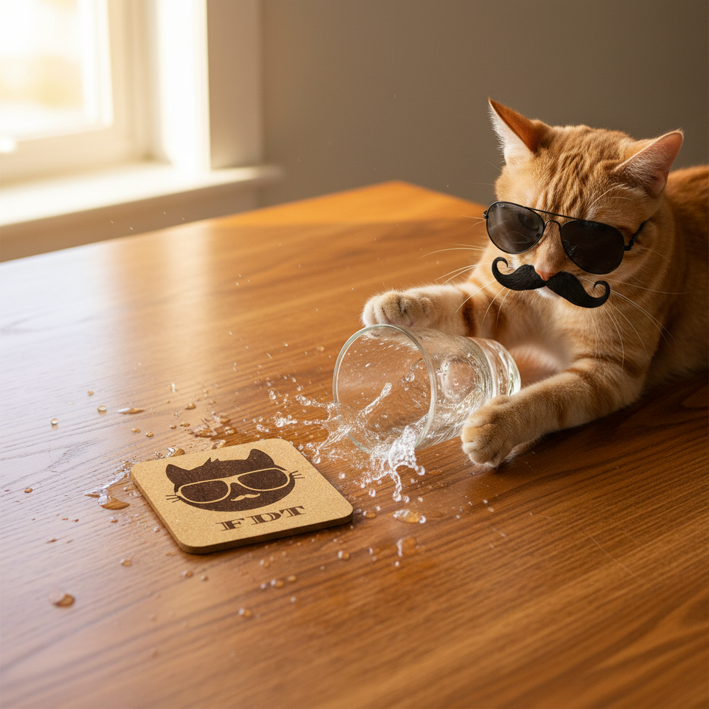 EcoEssentials FDT Cat 😻 4 pack Twine Wrapped Cork Coaster Gift Set