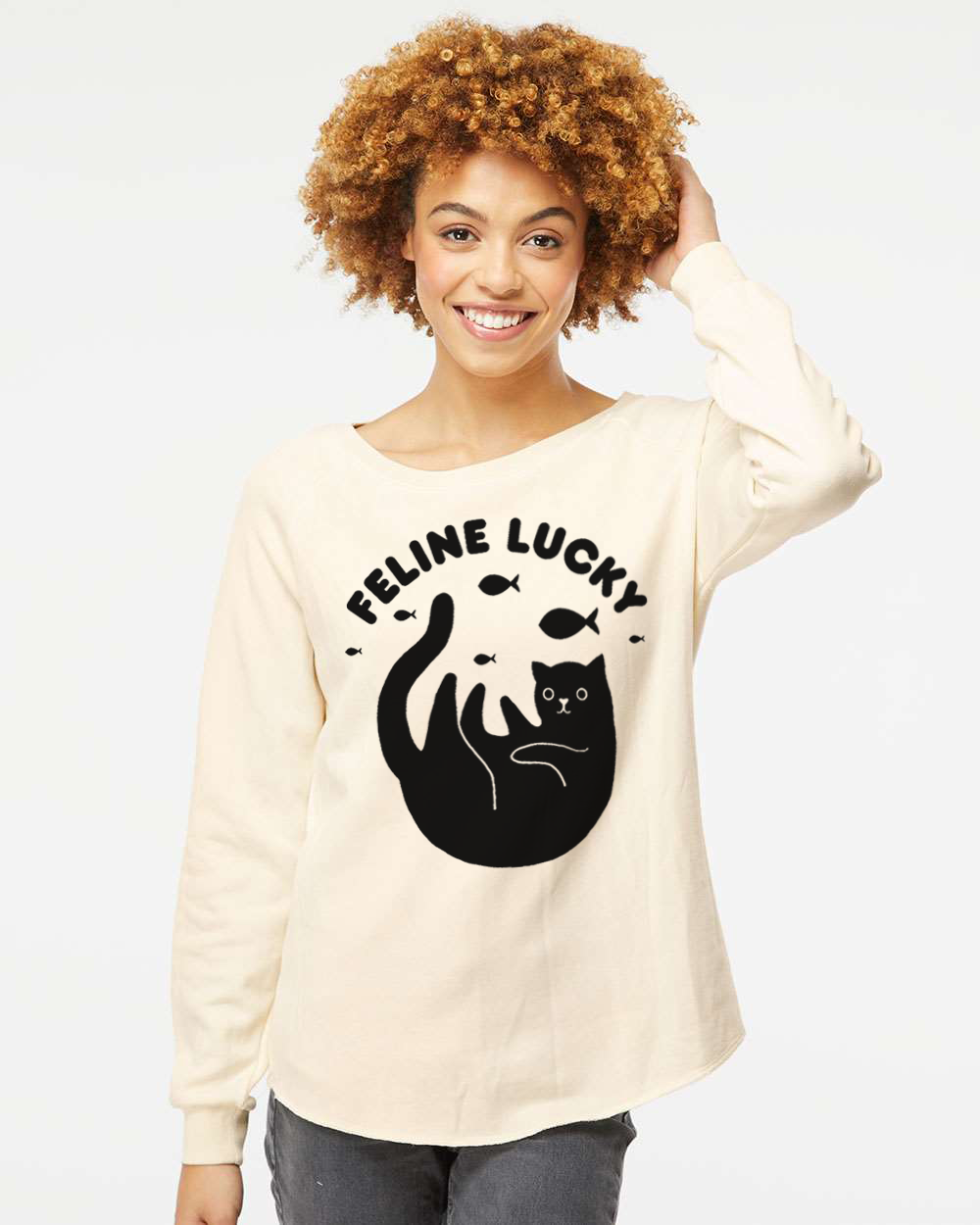 Women's Feline Lucky Crewneck Cat Lover Sweatshirt