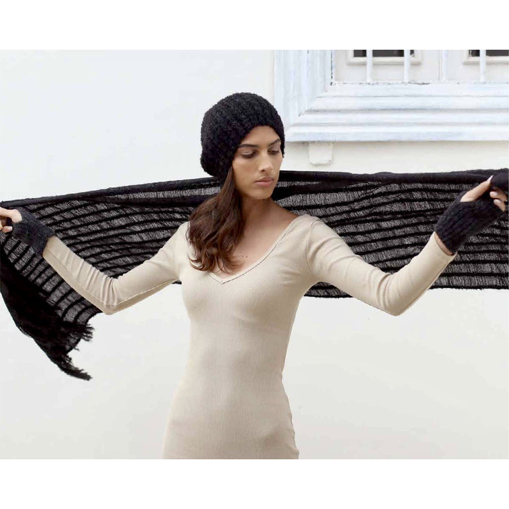 Plush Black Alpaca Beanie Hat