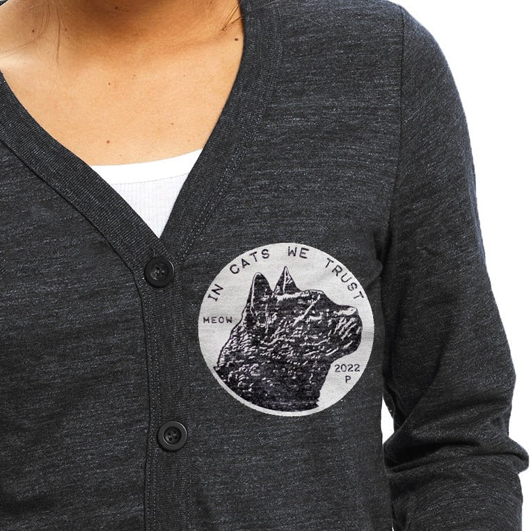 Women’s Black Cat Coin V-Neck Cardigan