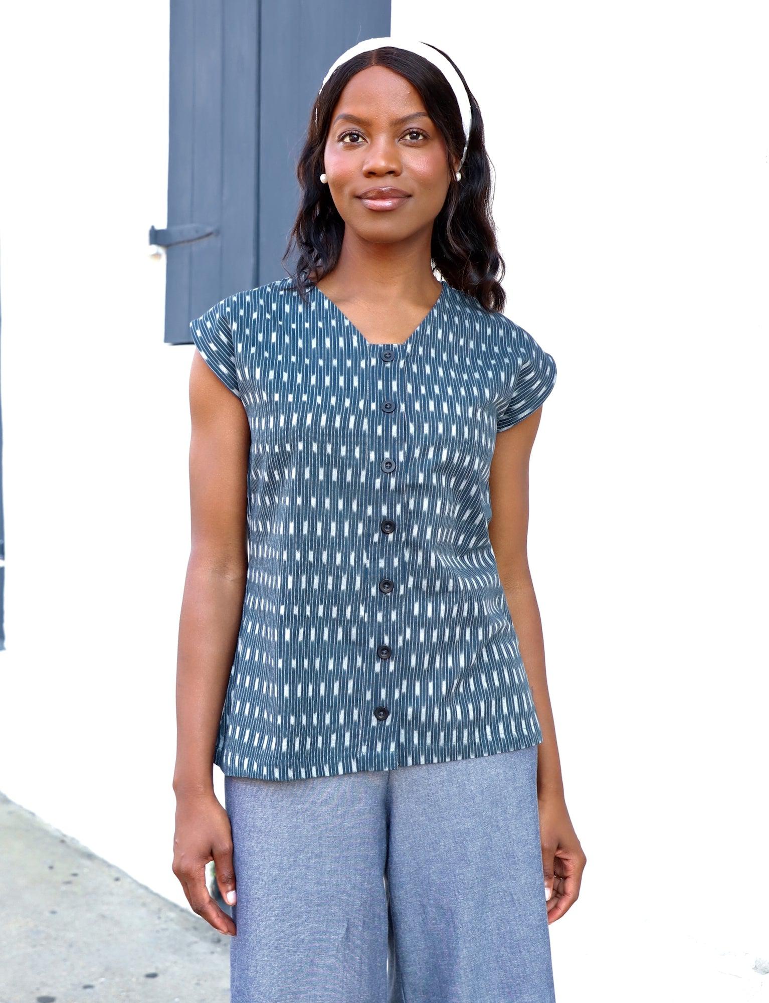 Black Iris Button Top