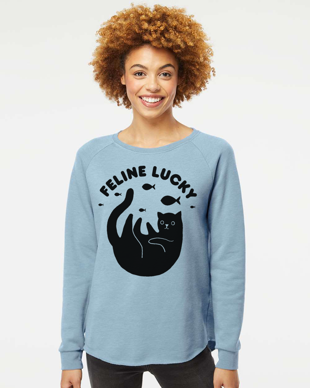 Women's Feline Lucky Crewneck Cat Lover Sweatshirt