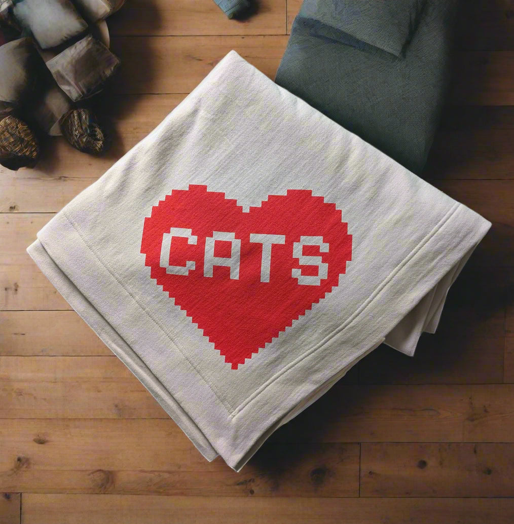 Geeky Cat Lover 8-Bit Gamer Heart Throw Blanket