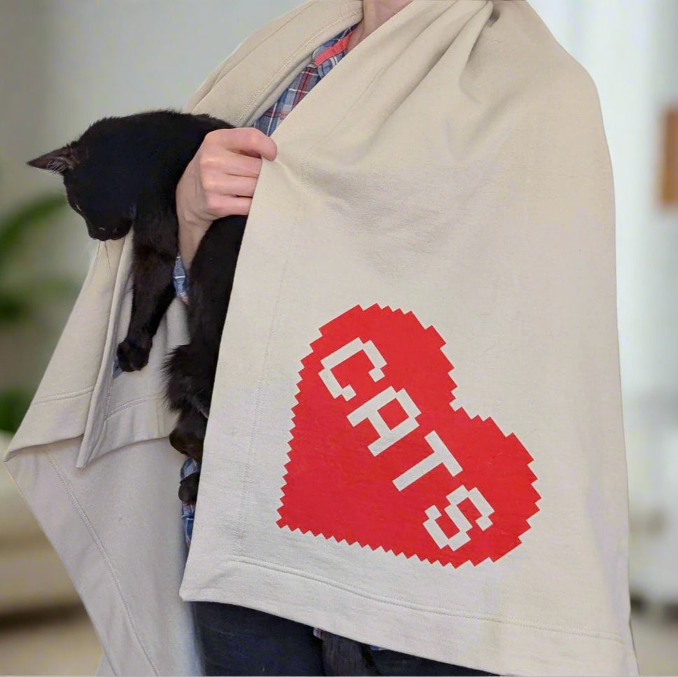 Geeky Cat Lover 8-Bit Gamer Heart Throw Blanket