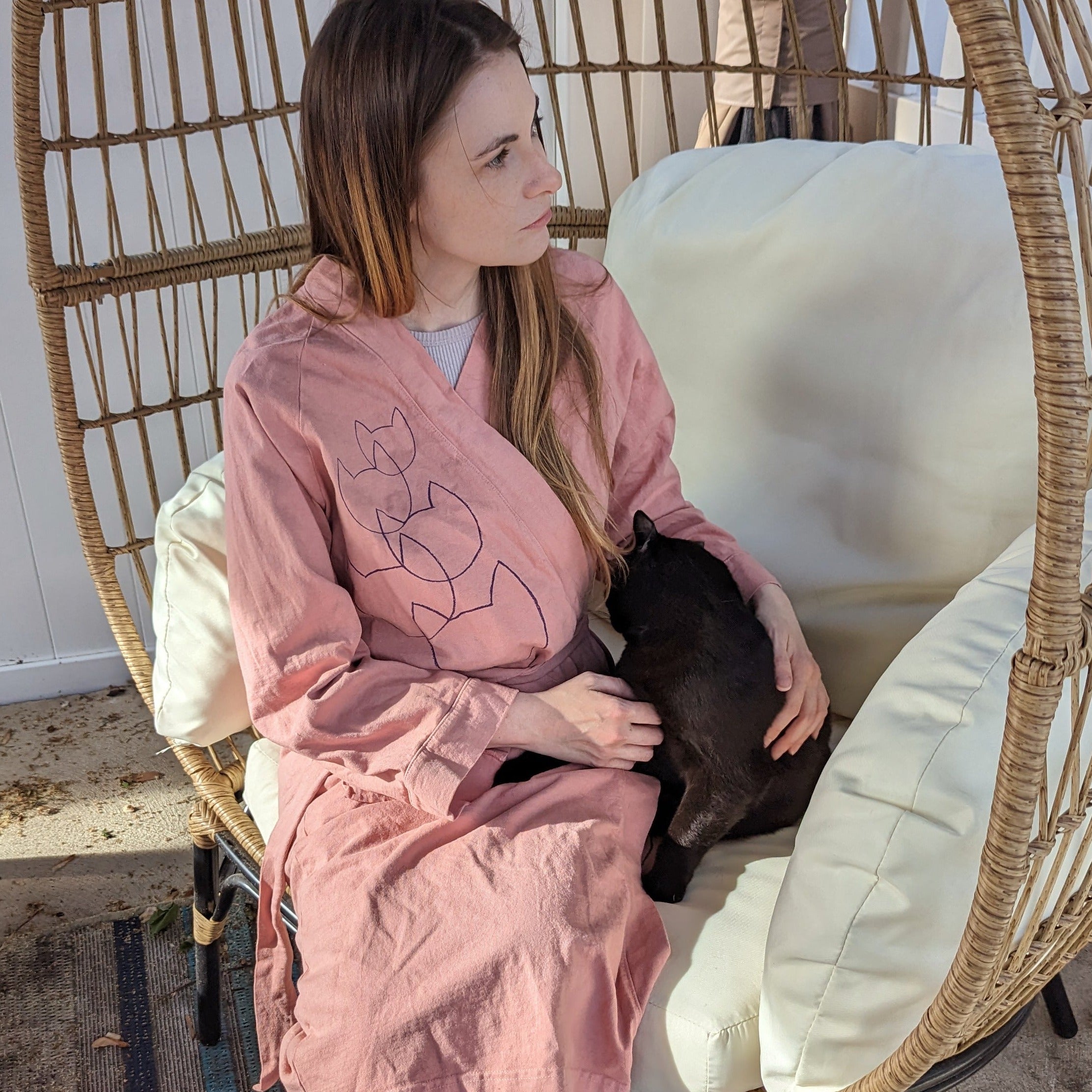 Women's Cotton Cat Lady Robe in Dark Pink