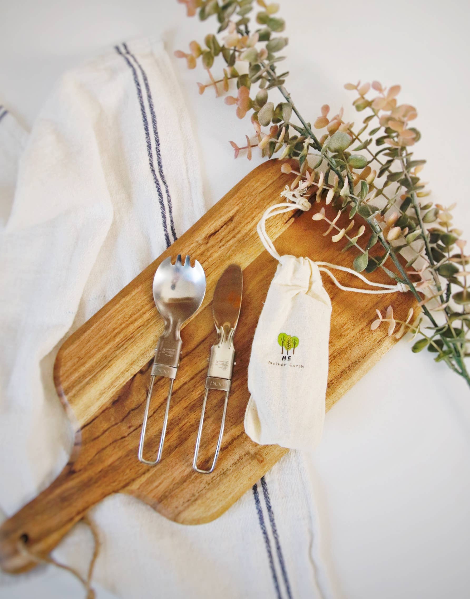 Foldable Stainless Steel Cutlery Set (2-Pack + Cotton Travel Pouch)