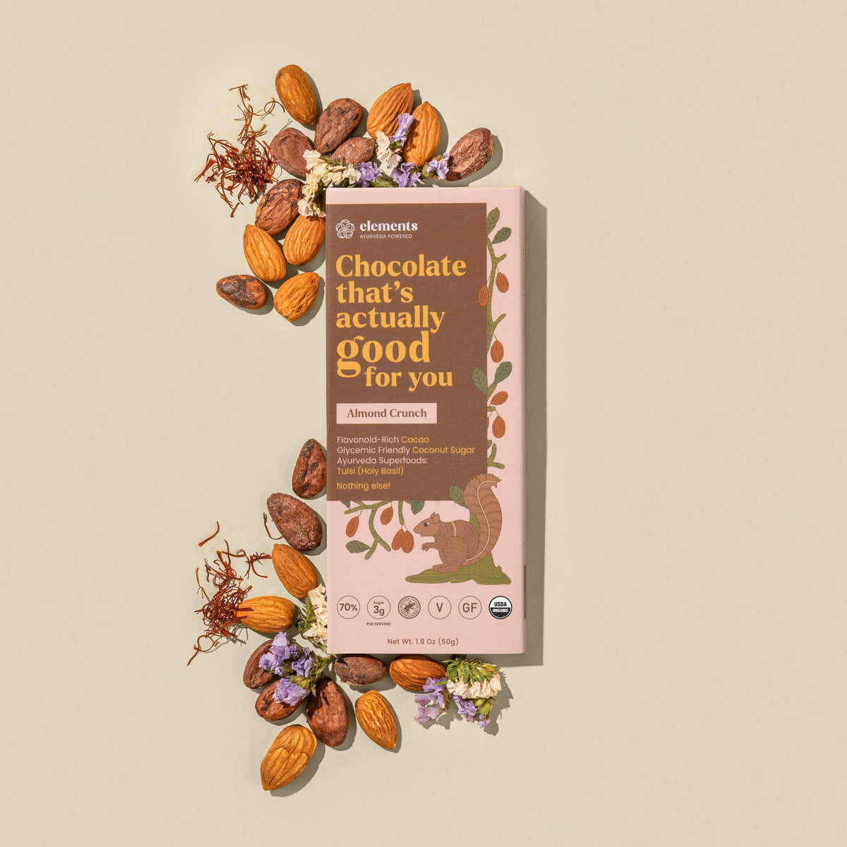 Almond Crunch Dark Chocolate Bar | Vegan Organic