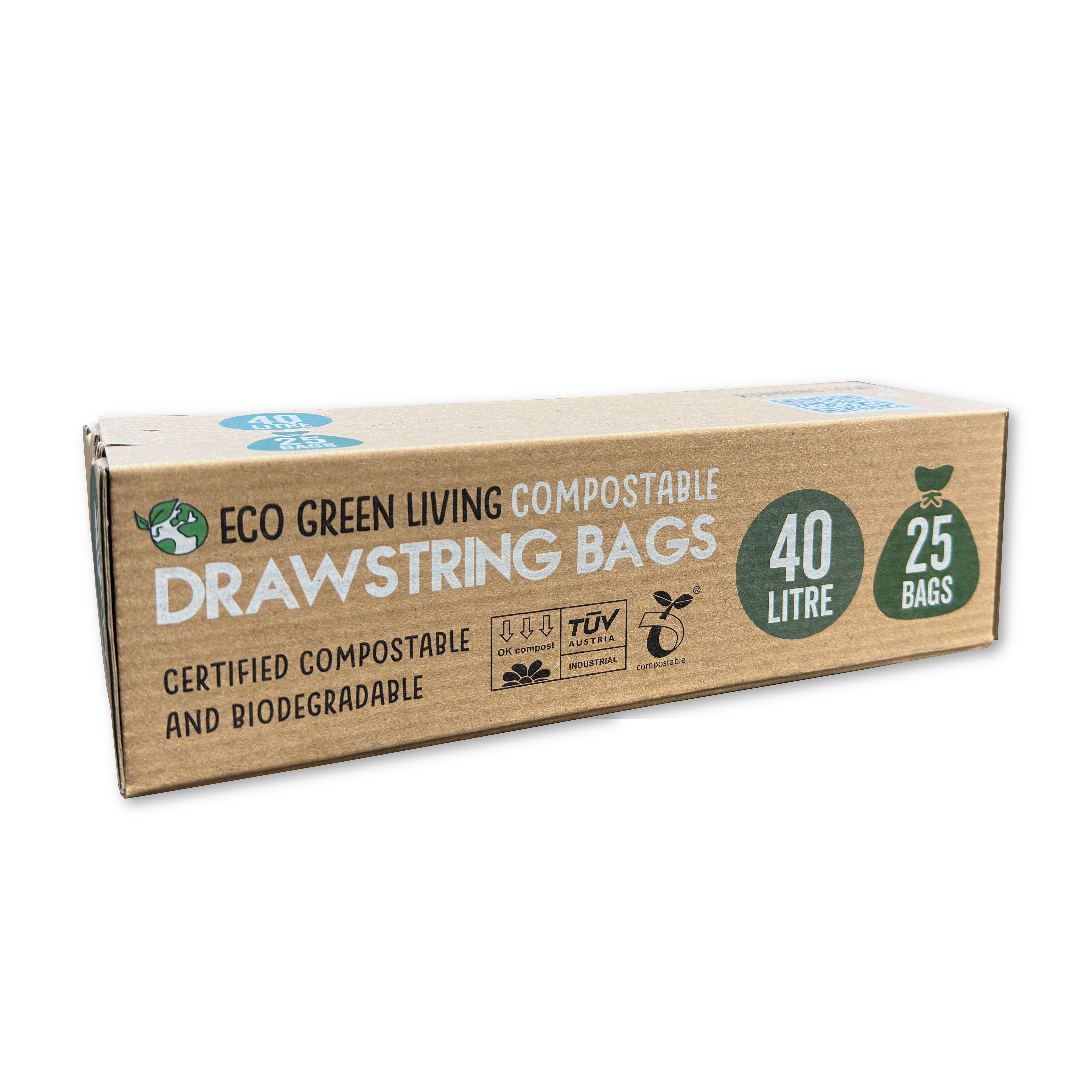 Compostable Drawstring Bin Bags | 10.5 Gallons (25 bags)
