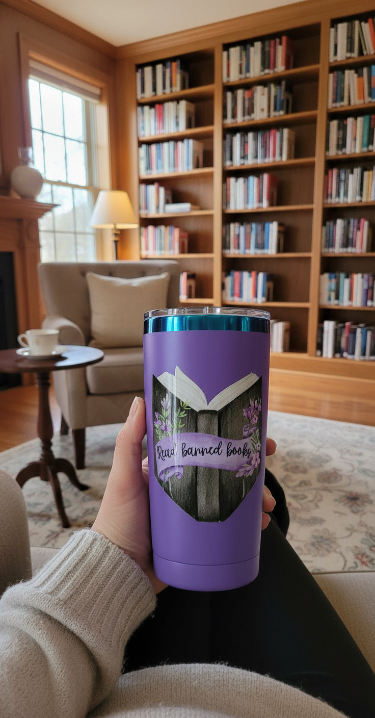 20oz Rainbow rimmed Stainless Steel Mug, Book lover