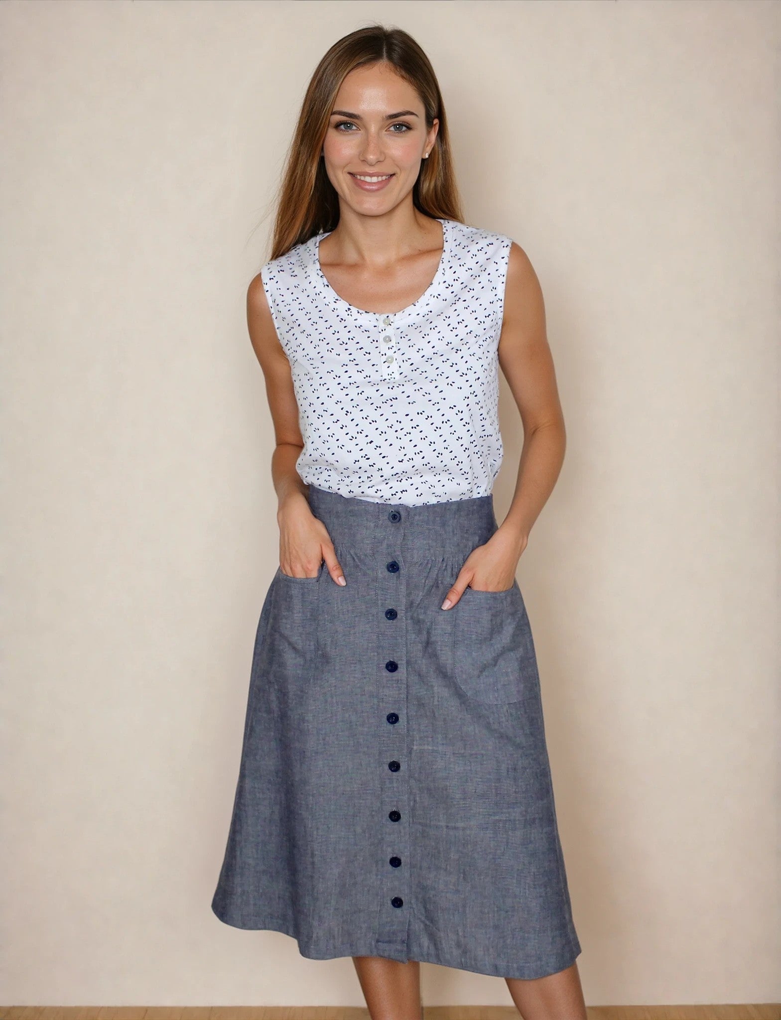 Chambray Midi Skirt
