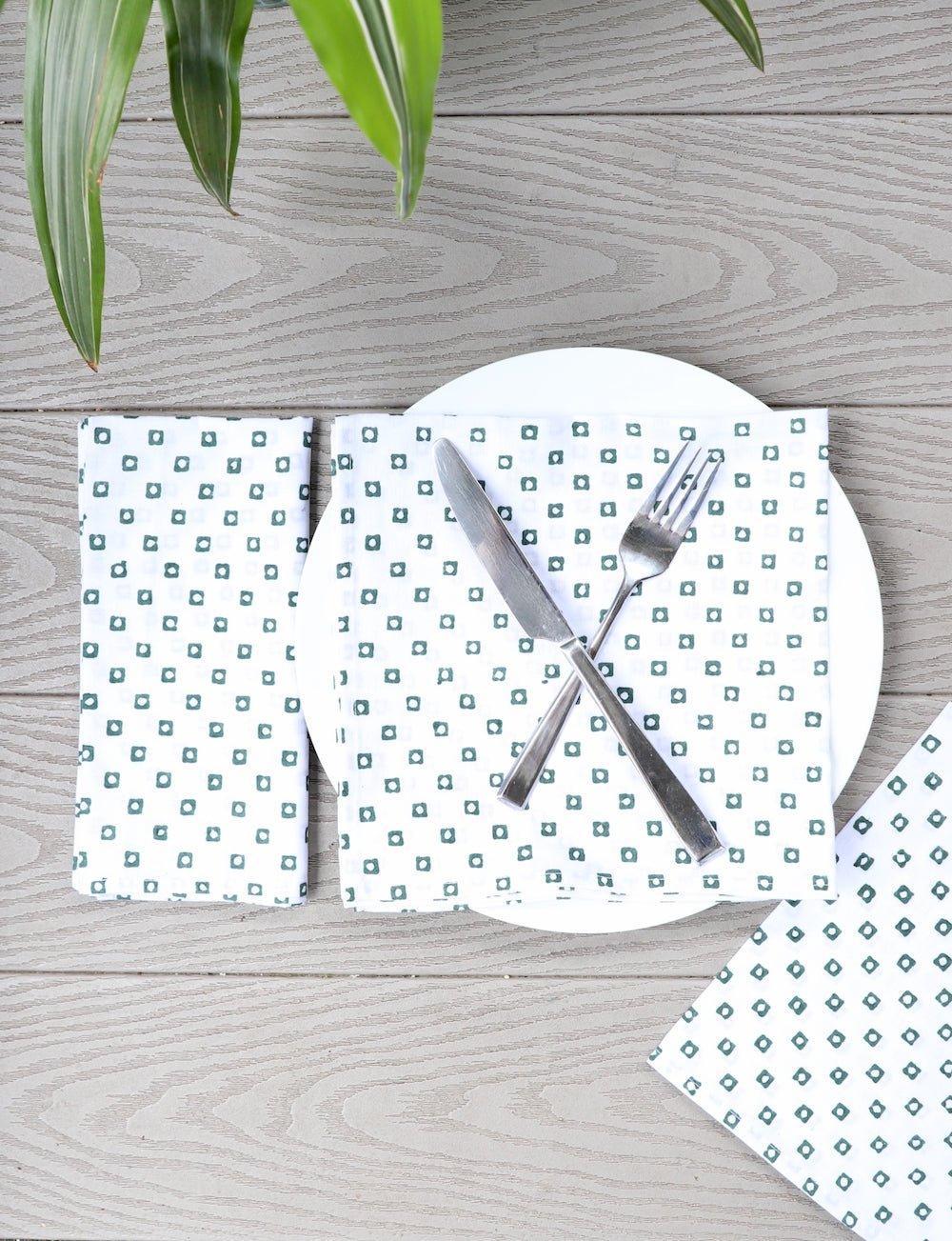 Cloth Napkins- Green Squares - Set of 4