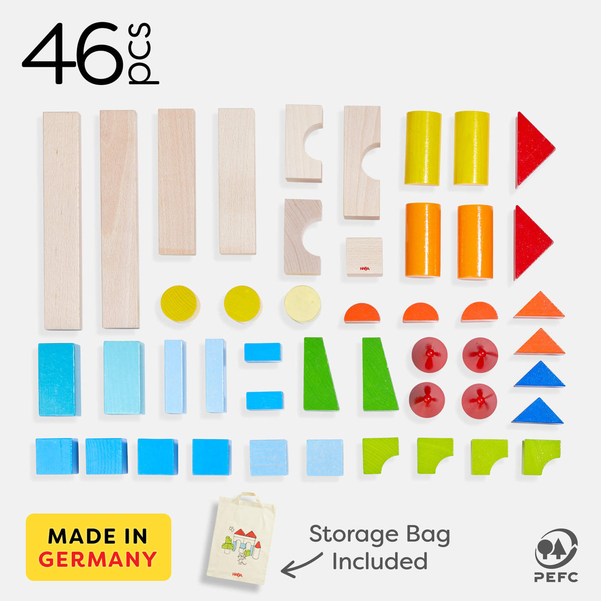 Colored Wooden Building Blocks - 46 Piece Set