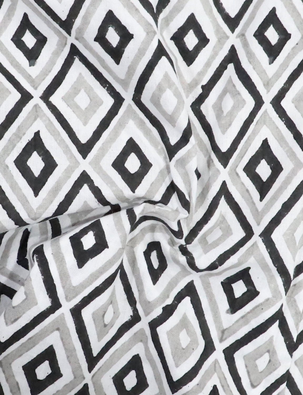 Diamond Block Printed Cotton Fabric by the Yard