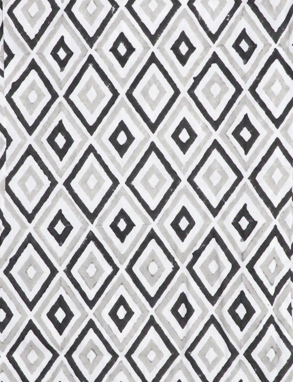 Diamond Block Printed Cotton Fabric by the Yard
