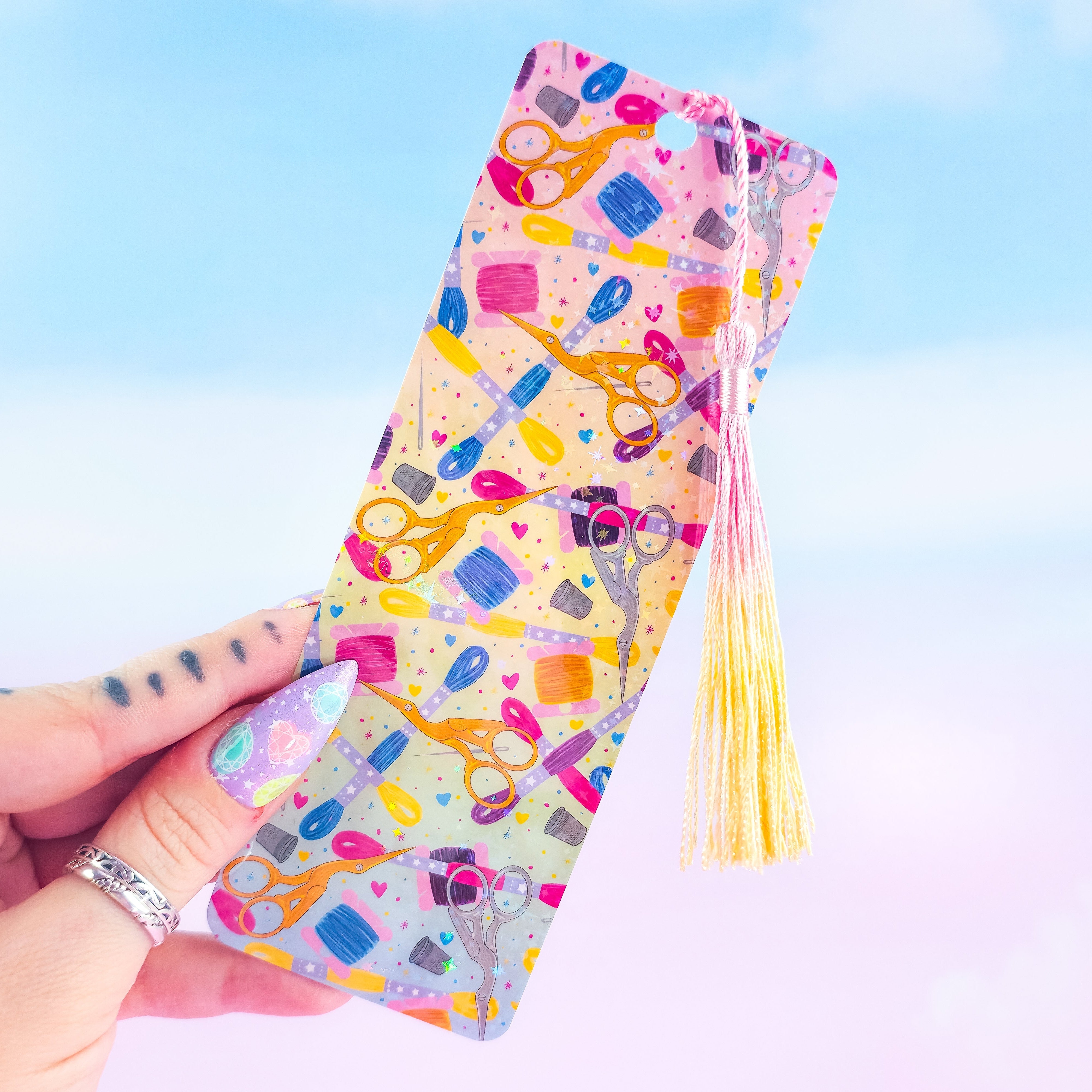 Embroidery Holographic Bookmark – Handmade Sewing & Craft Bookmark, Book Lover Gift