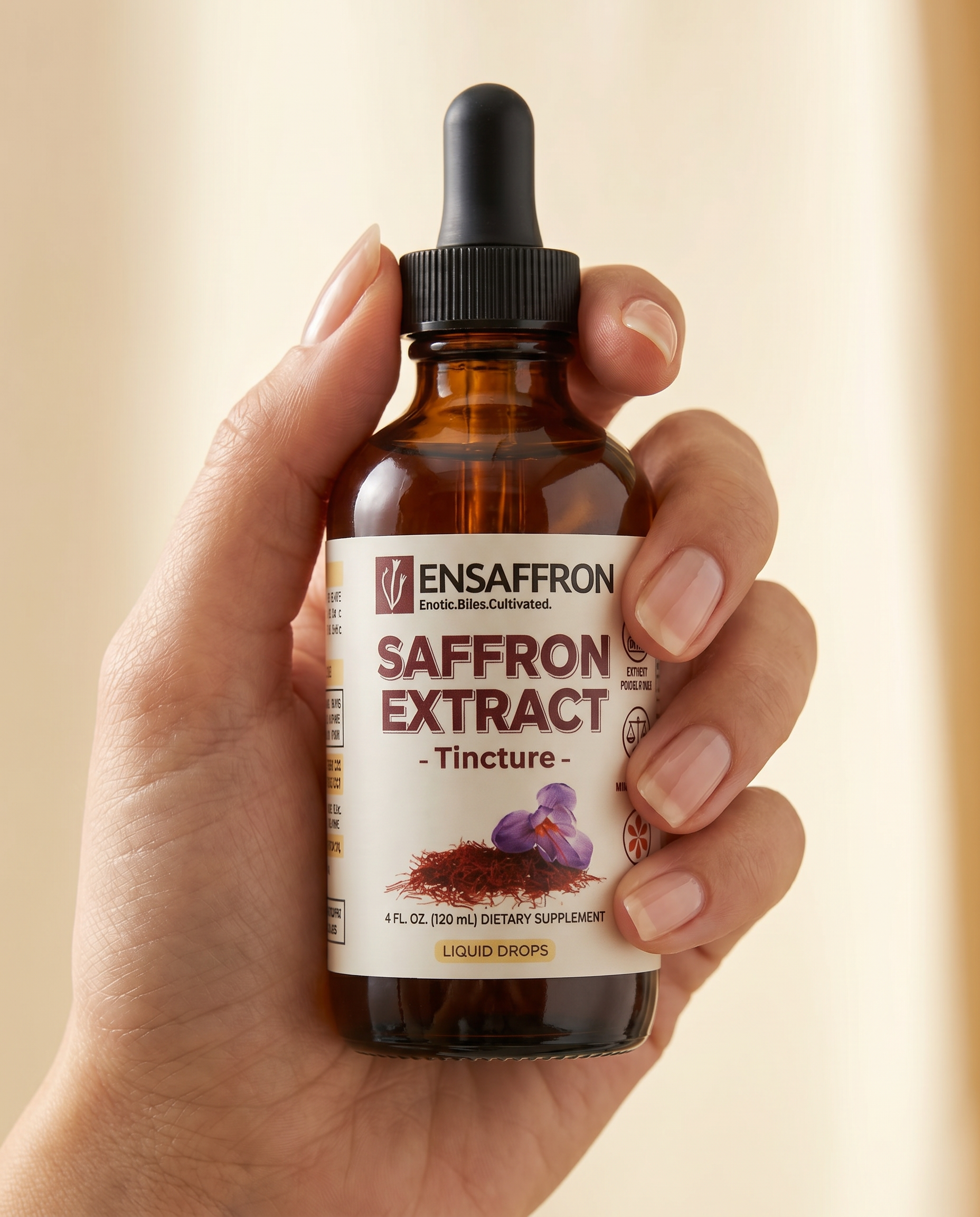 Premium Saffron Extract (Made With Pure Saffron Threads) Liquid Drops Tincture/Alcohol-Free
