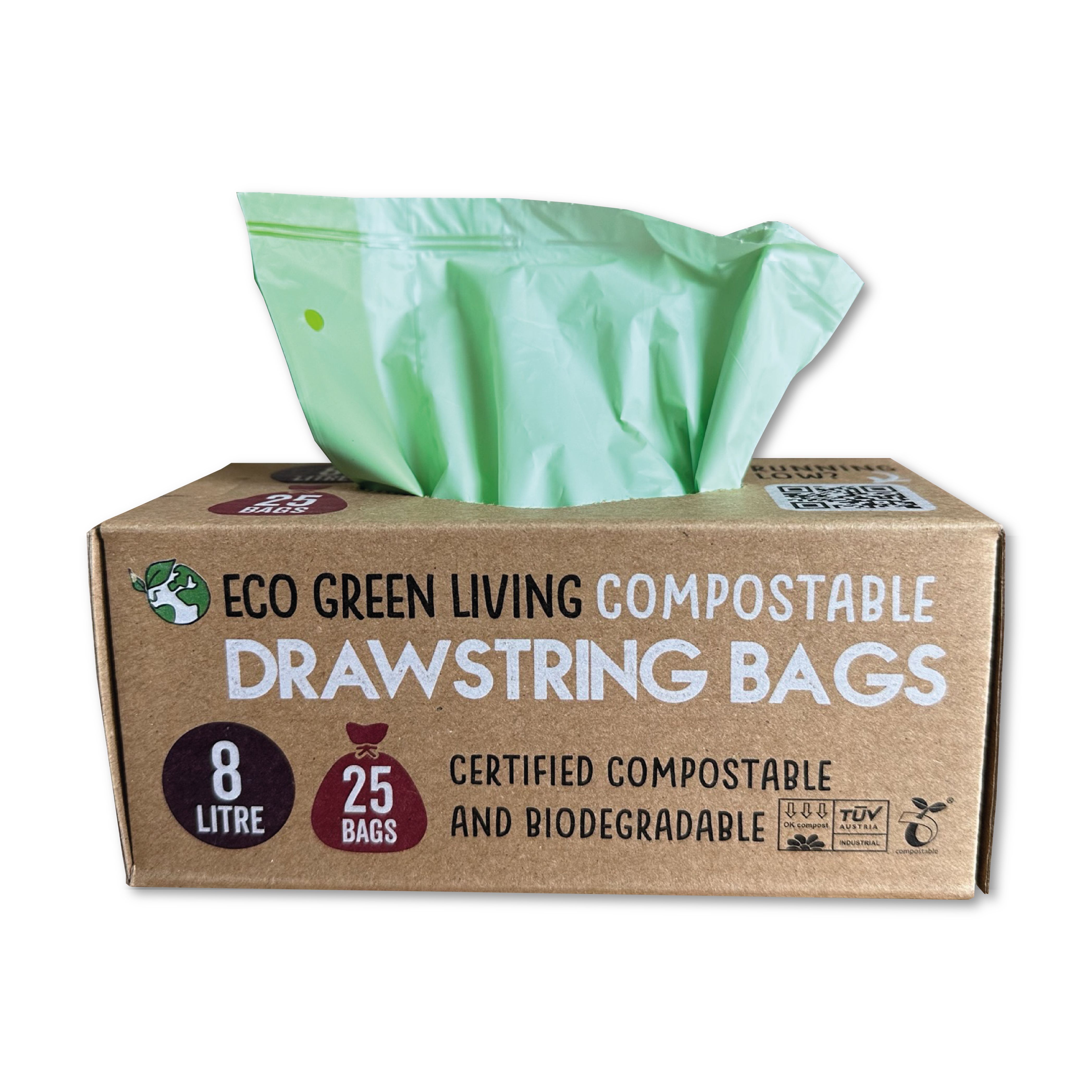 Compostable Drawstring Bin Bags | 2 Gallon (25 bags)