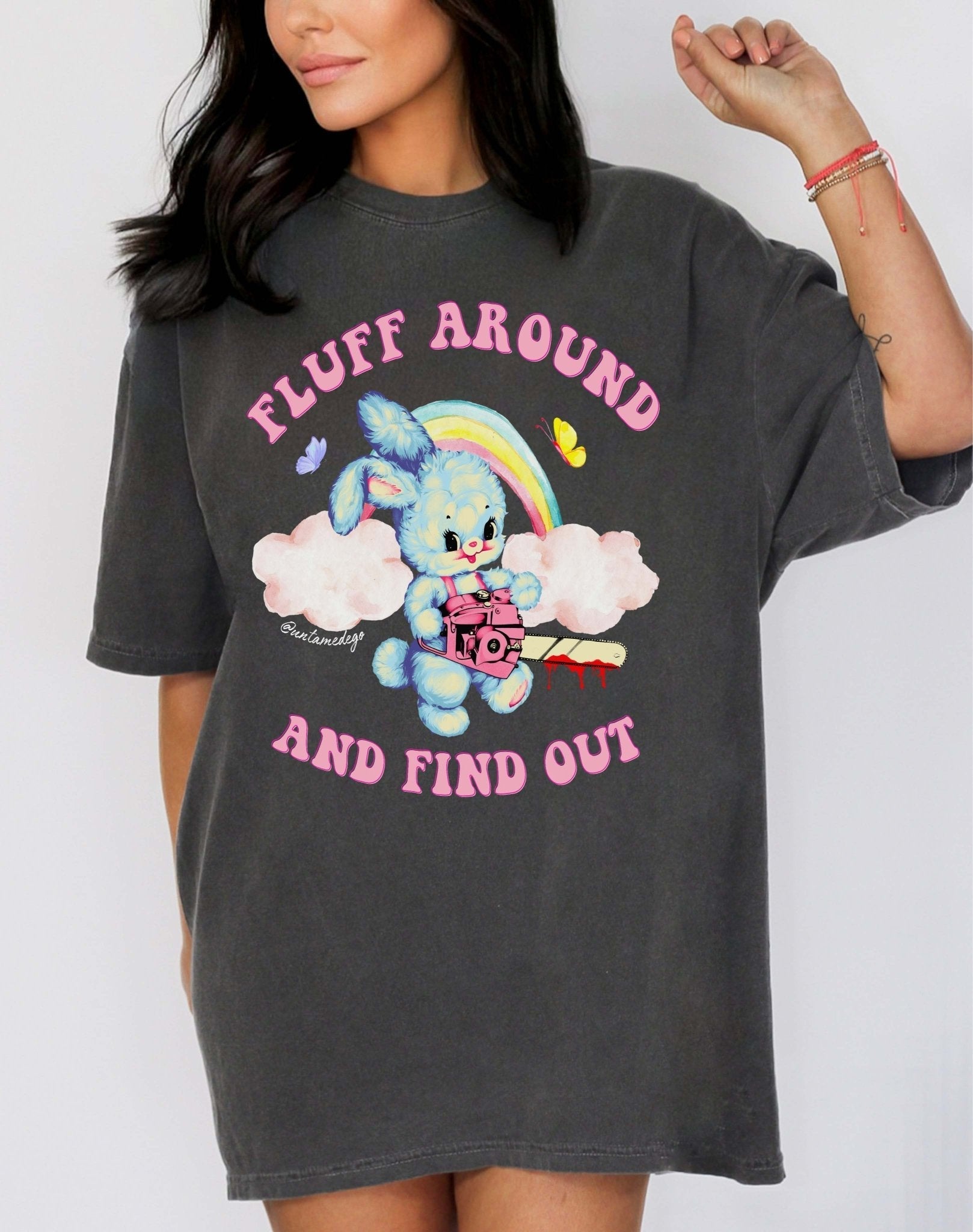 Fluff Around and Find Out Shirt – Funny Bunny Chainsaw Graphic Tee