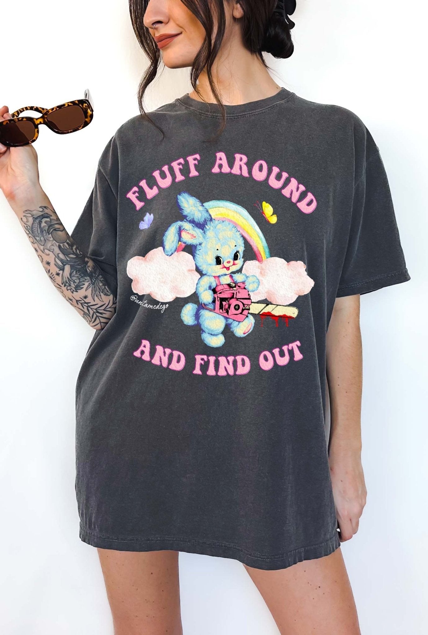 Fluff Around and Find Out Shirt – Funny Bunny Chainsaw Graphic Tee